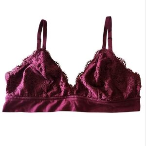 XL Aerie Burgundy Eggplant Wireless Bra Bralette Floral Eyelet